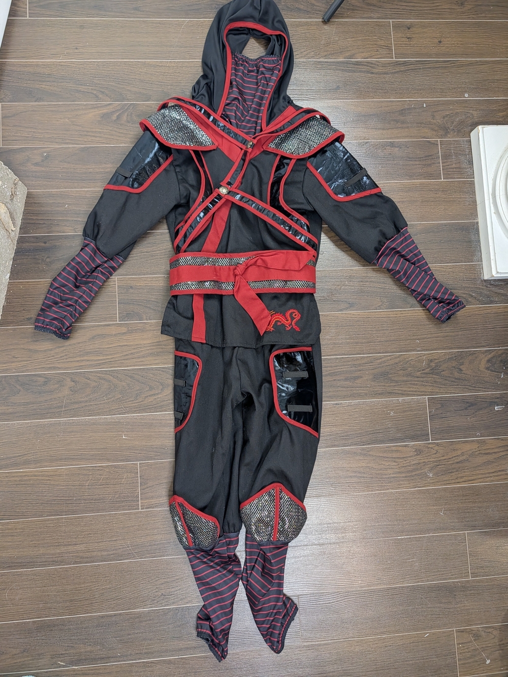 Kids Black and Red Ninja Costume with Hood